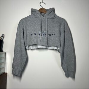 Upcycled Grey Cropped New York City Micro Hoodie NYC Crop Sweatshirt